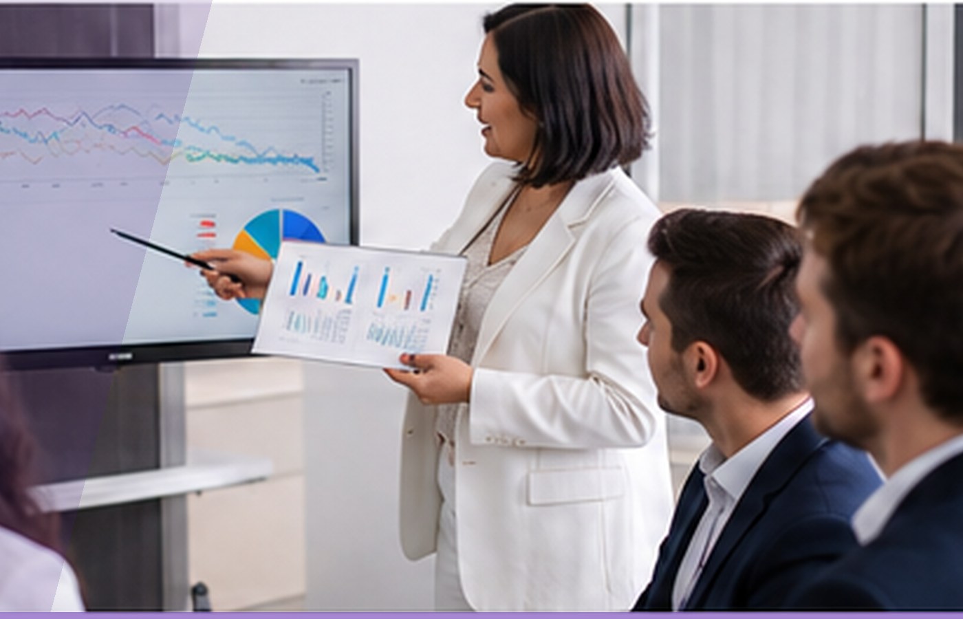 Professionals reviewing conference planning materials